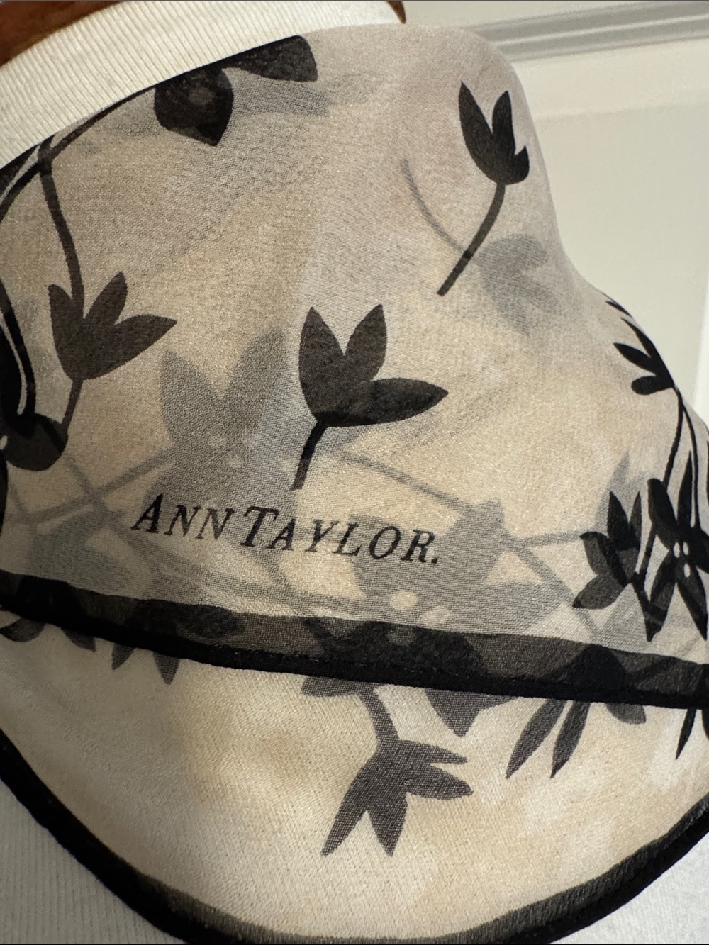 Ann Taylor Sheer Floral Square Scarf in Beige and Black - Picture 2 of 3